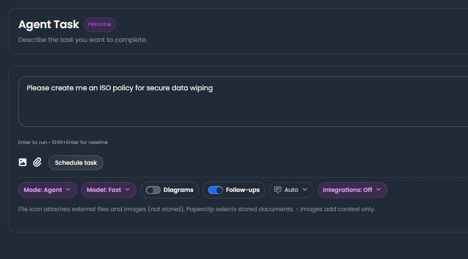 Agent task model selection