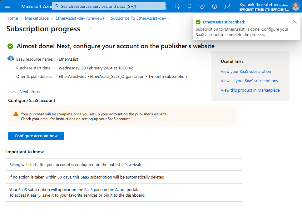 Configure account button