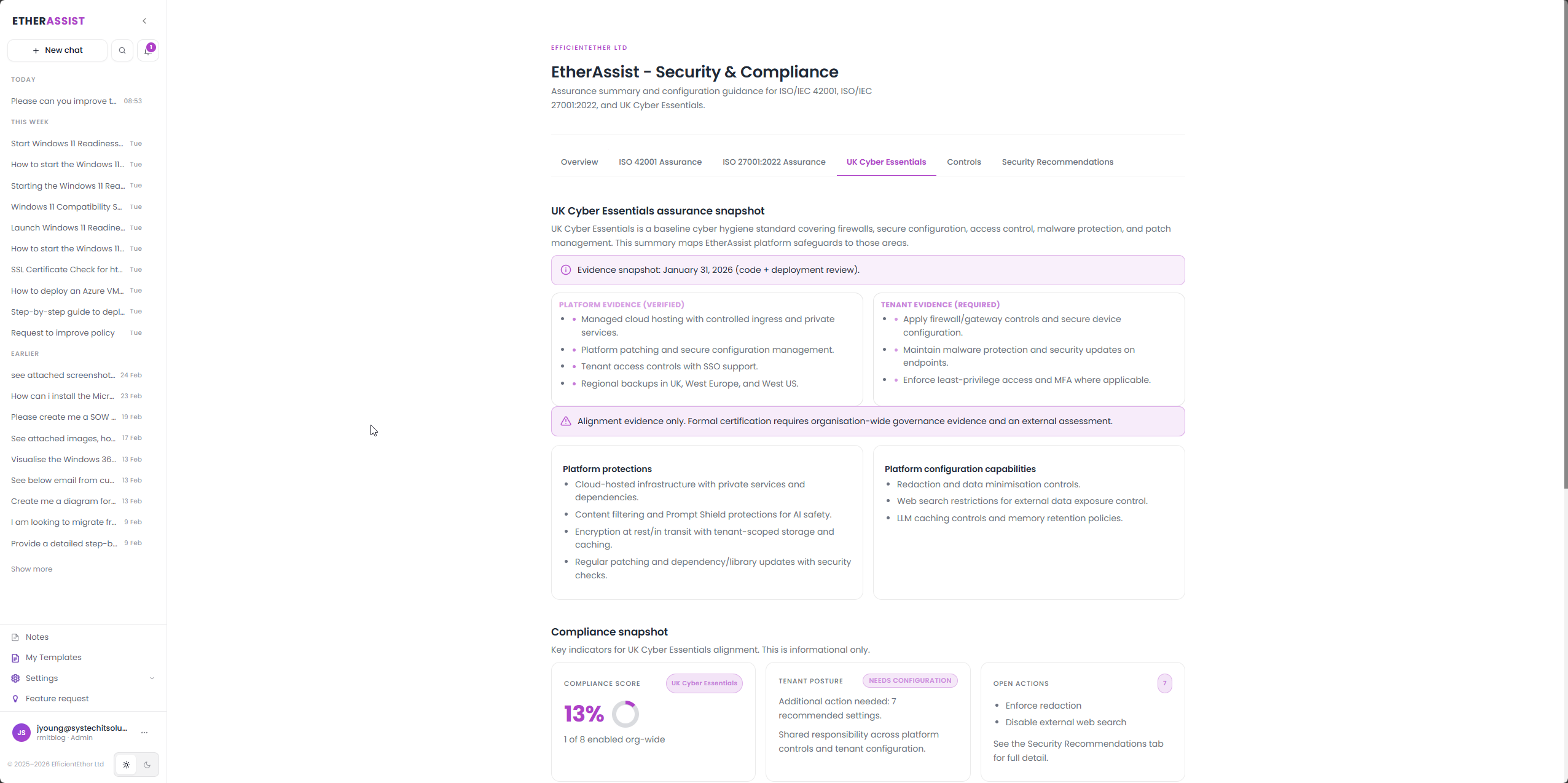 Cyber Essentials dashboard summary