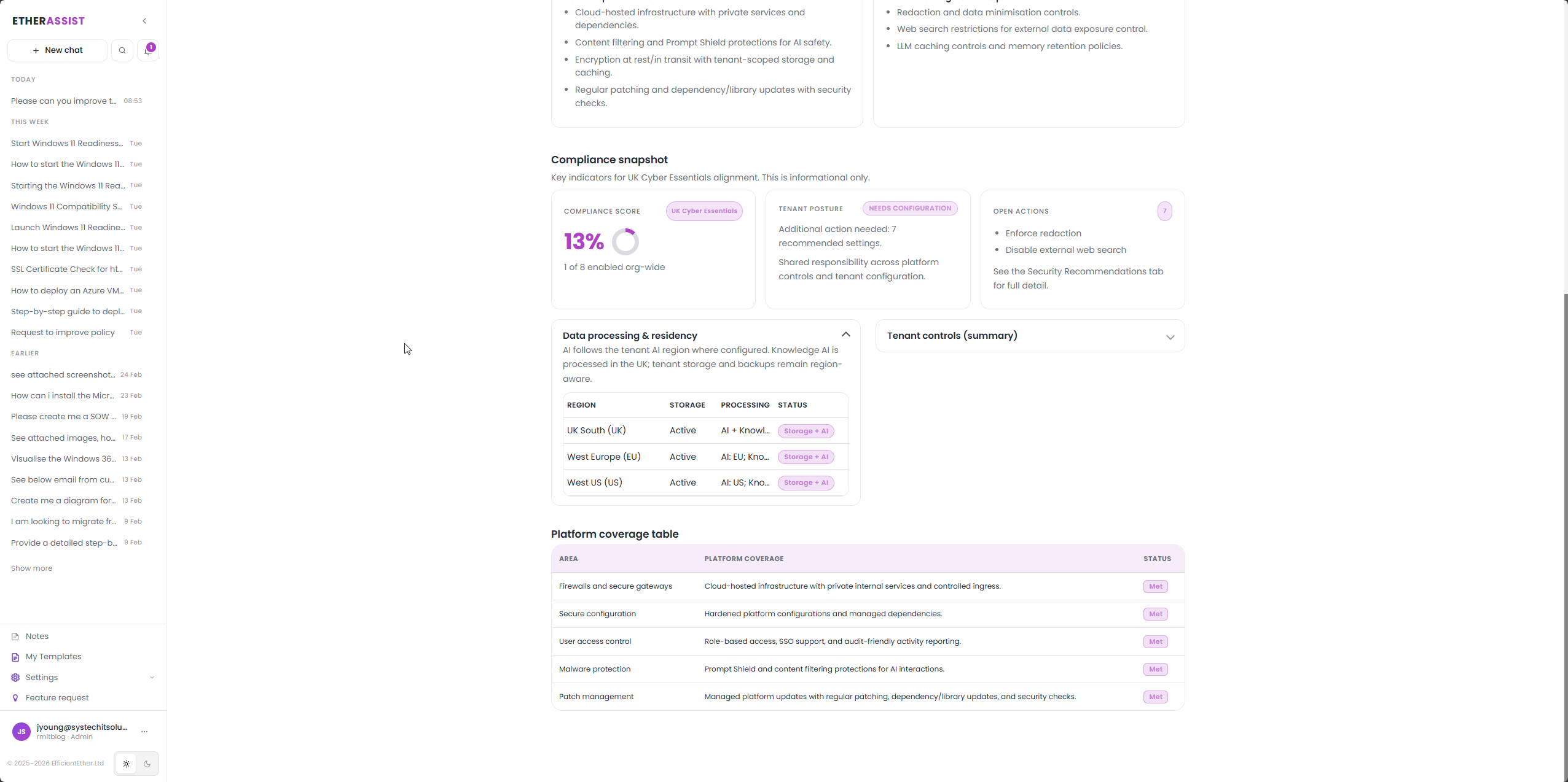 Cyber Essentials dashboard details