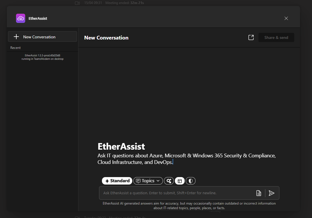 EtherAssist Teams app interface