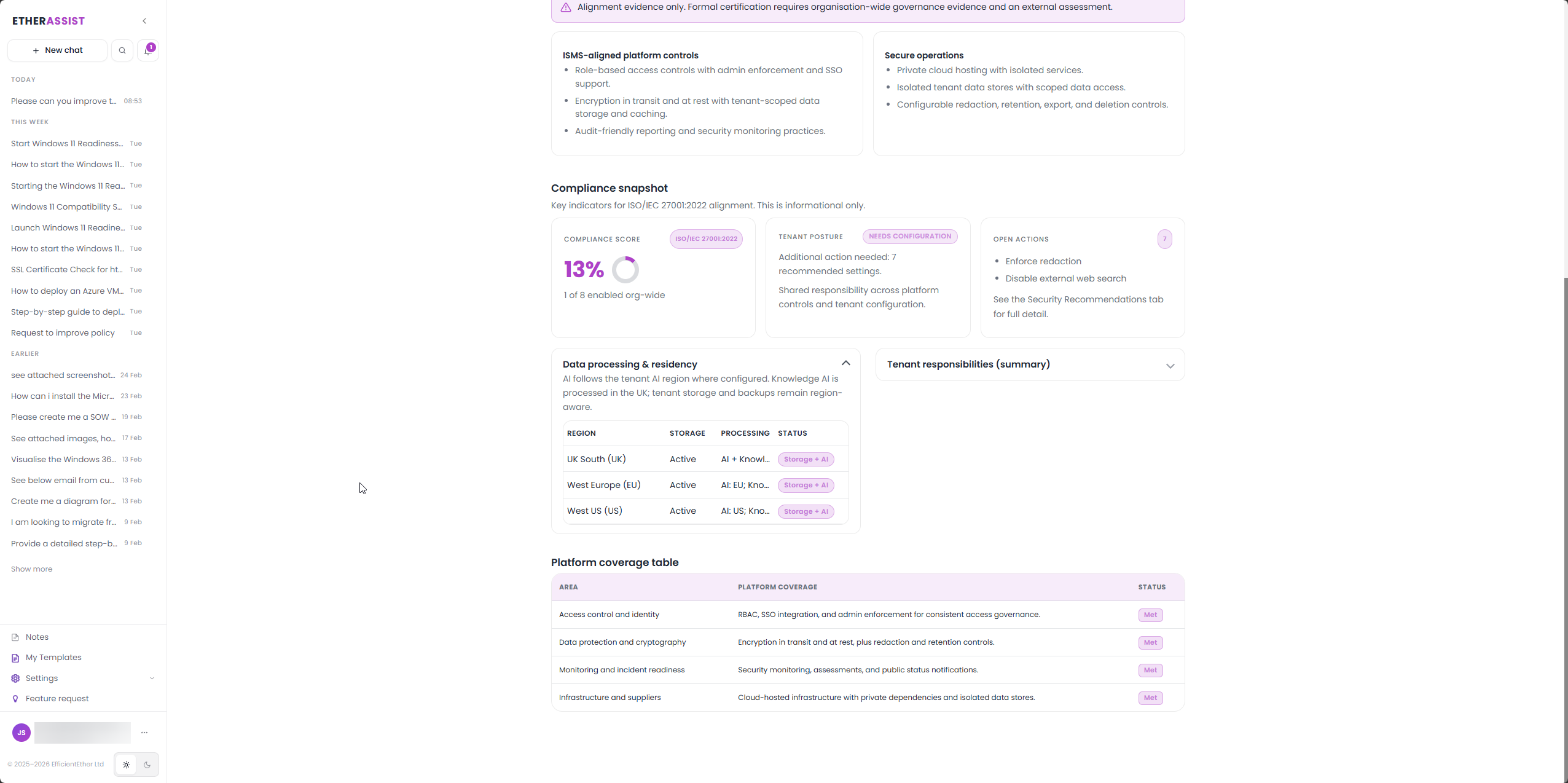 ISO 27001 assurance detail dashboard