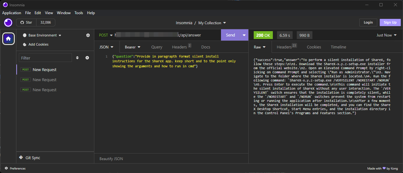 Insomnia API request example