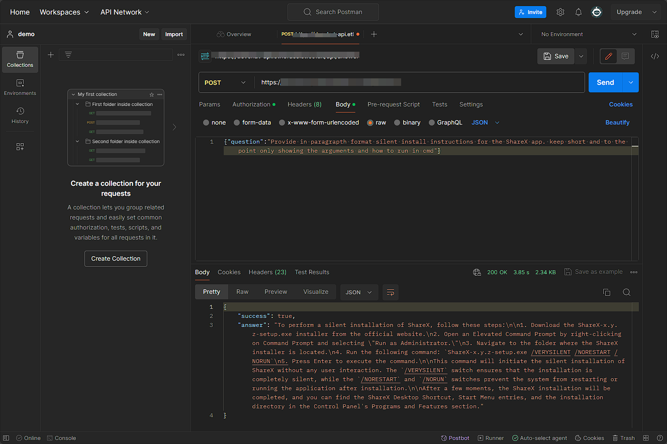 Postman API request example