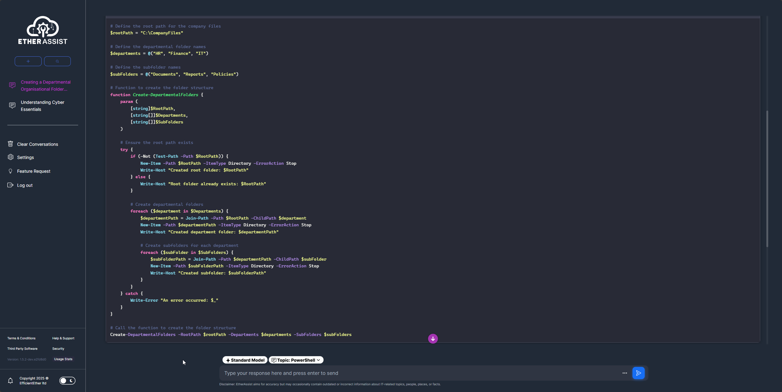 Generated PowerShell script output