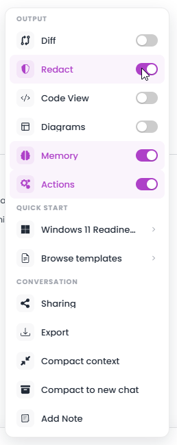 Redaction option in the toolbar