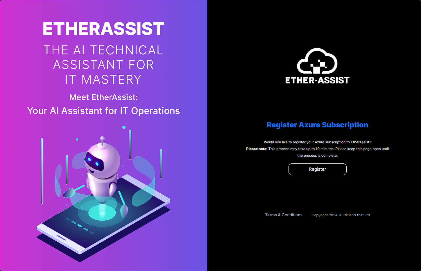 Register Azure subscription page