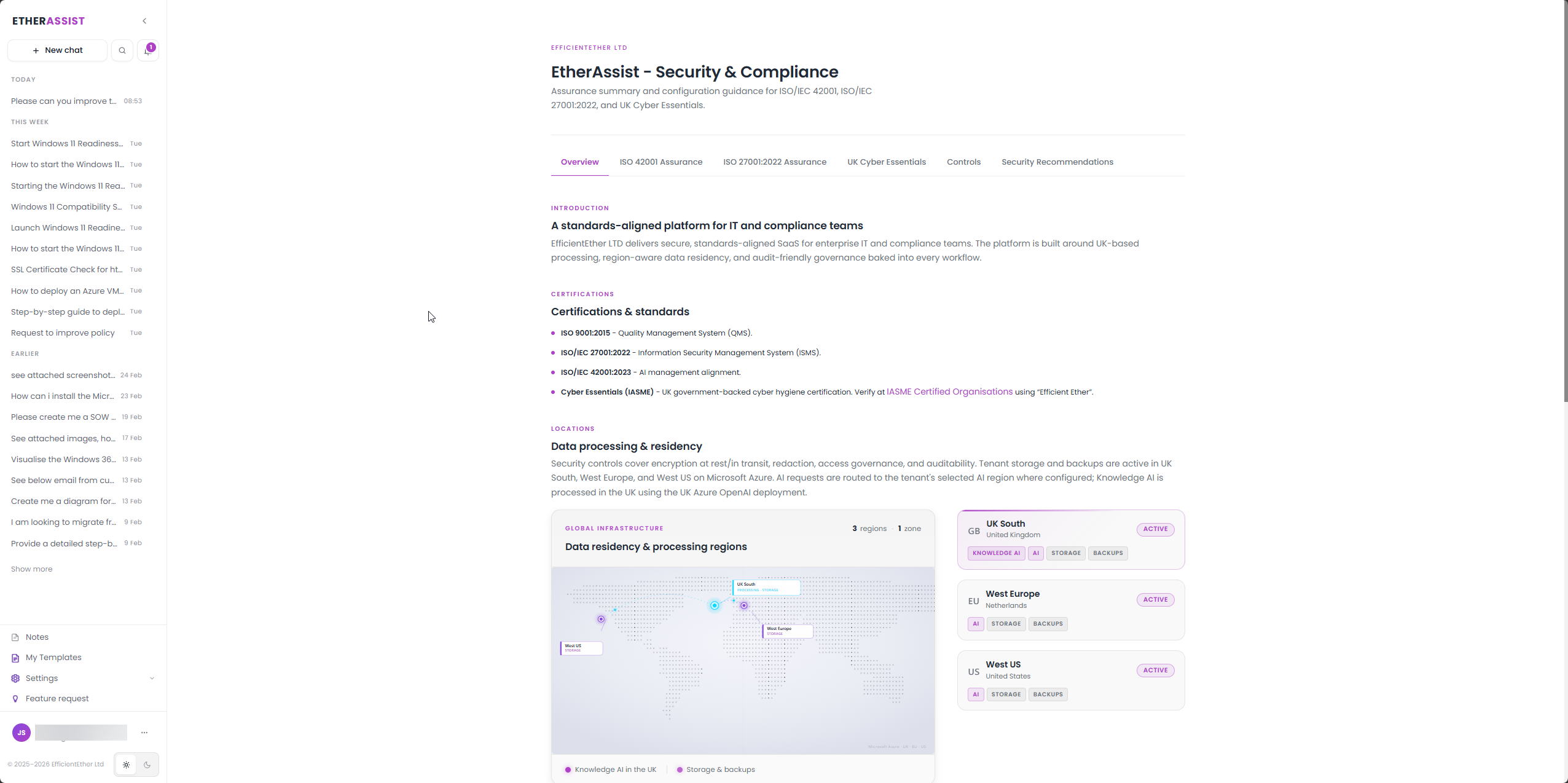 Security and compliance overview dashboard
