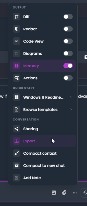 Sharing and export options