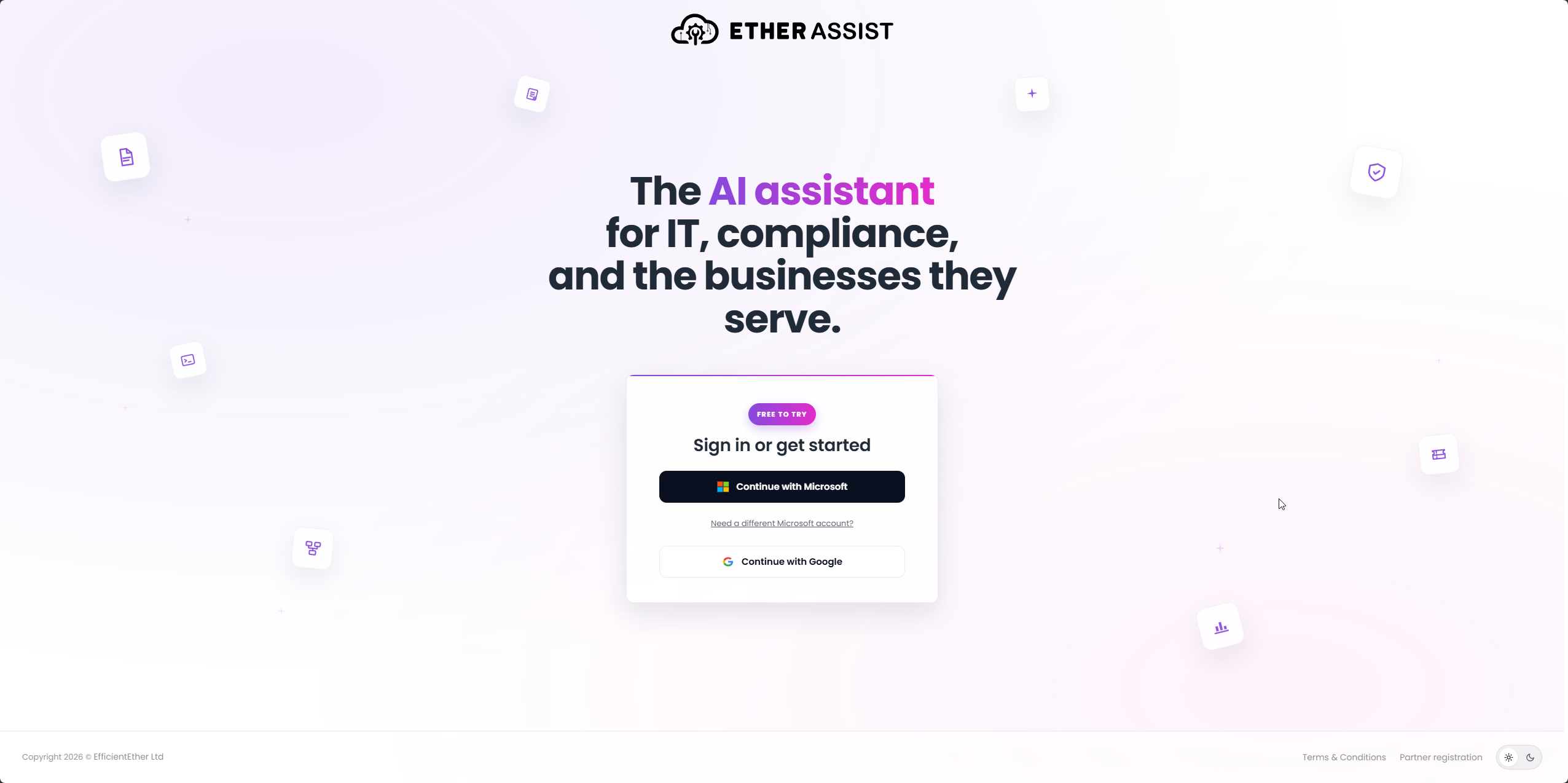 EtherAssist sign-in page