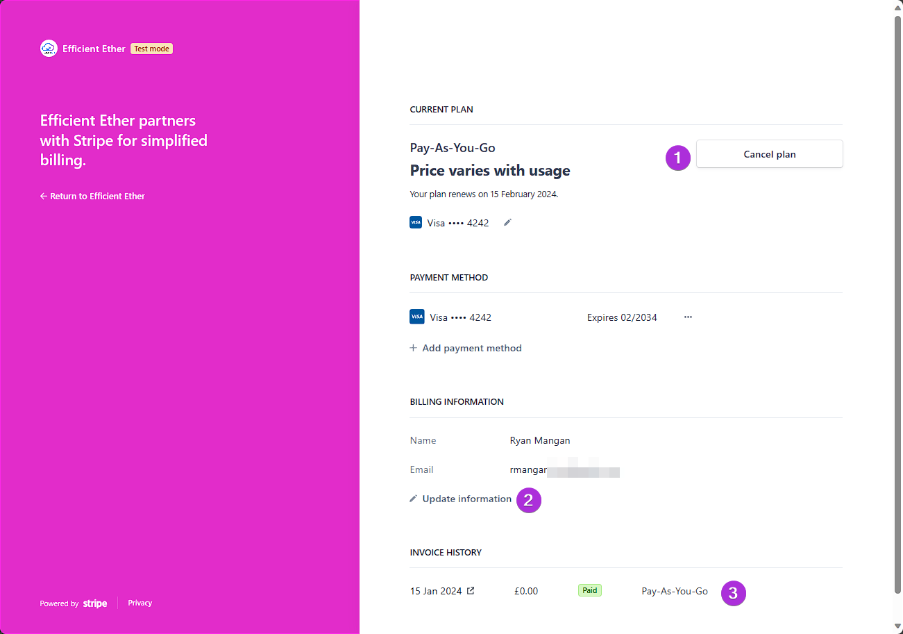 Subscription details and plan status
