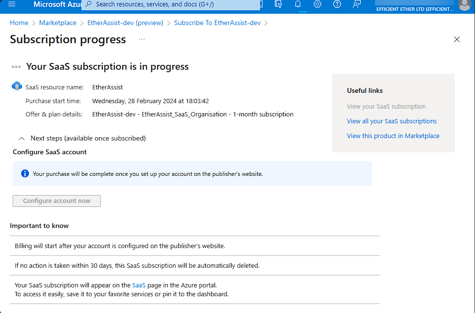 Subscription deployment process