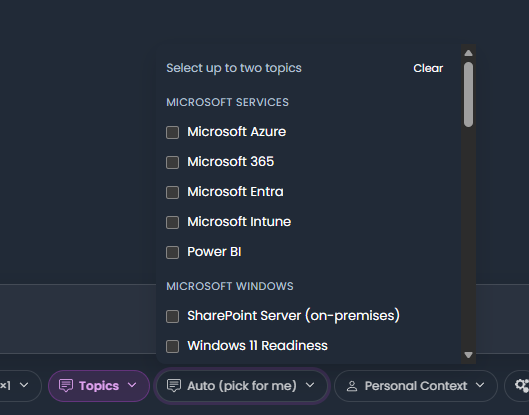 Topic selection interface