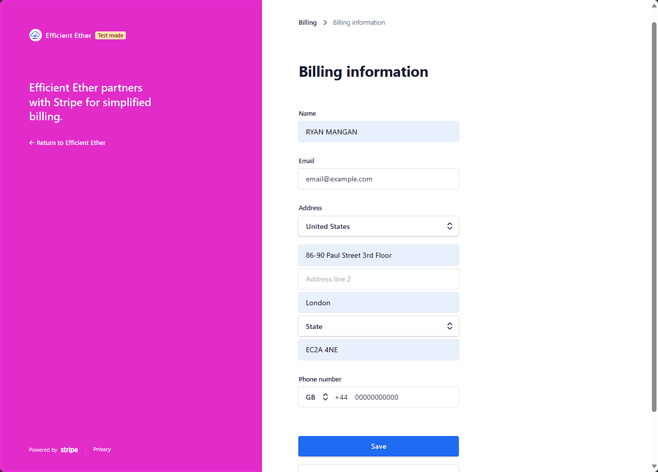 Update billing information