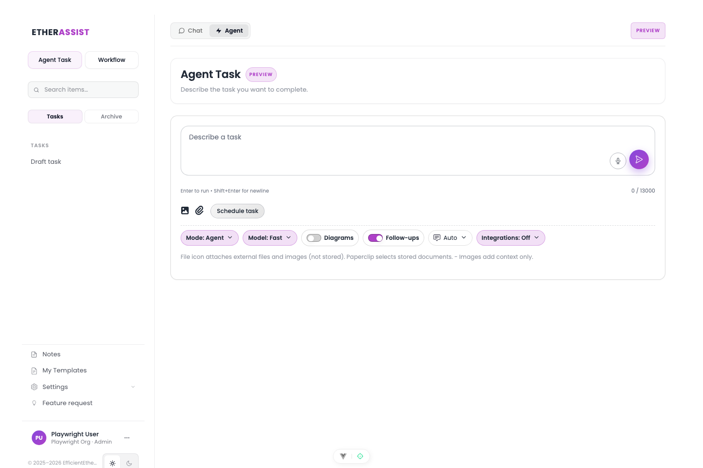 Agent workspace screenshot