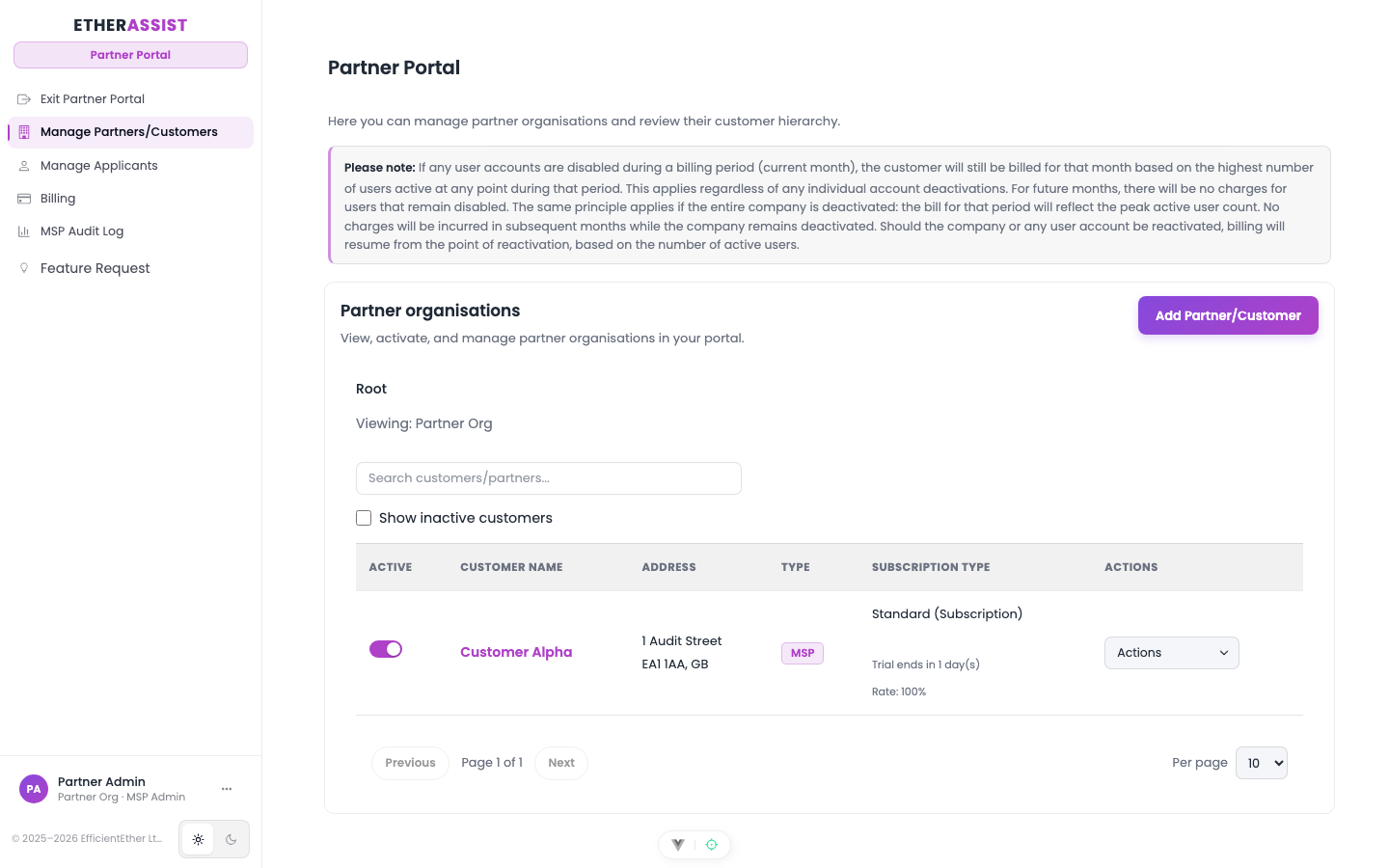 EtherAssist Partner Portal