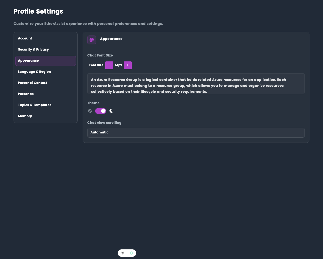 Appearance settings
